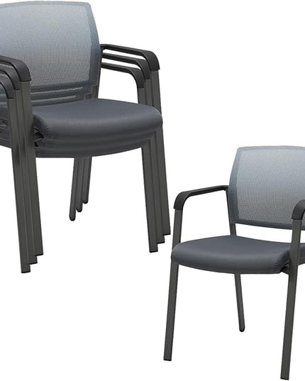 CLATINA Mesh Back Stacking Arm Chairs with Upholstered Fabric Seat and Ergonomic Lumber Support for Office School Church Guest Reception Grey (Gray-4 Pack)