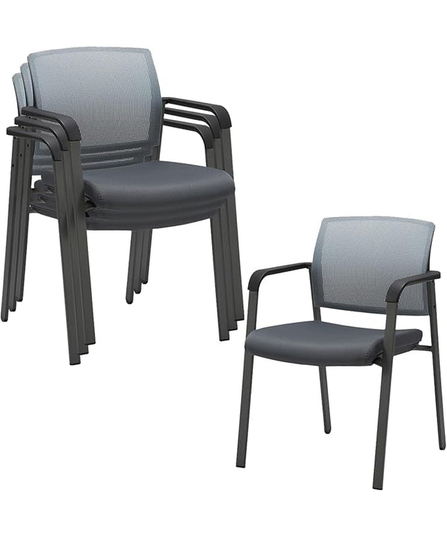 CLATINA Mesh Back Stacking Arm Chairs with Upholstered Fabric Seat and Ergonomic Lumber Support for Office School Church Guest Reception Grey (Gray-4 Pack)
