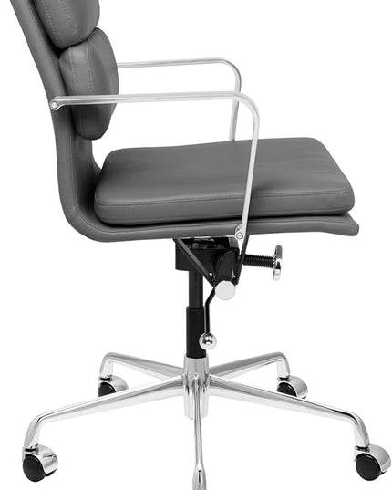 Laura Davidson Furniture SOHO II Padded Management Office Chair - Mid Back Desk Chair with Arm Rest, Swivel & Cushion Availability, Made of Faux Leather, Dark Grey, Computer Chair
