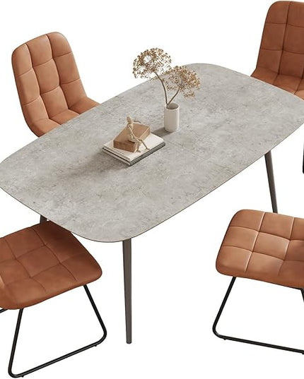 55.1'' Dining Table Set for 4,Modern Wood Dining Table,Leather Dining Chairs 4,Table and Chairs Set of 4,Ideal for Kitchen Dining Room (Gray Table + 4 U-Shaped Brown Chairs, 55.1")