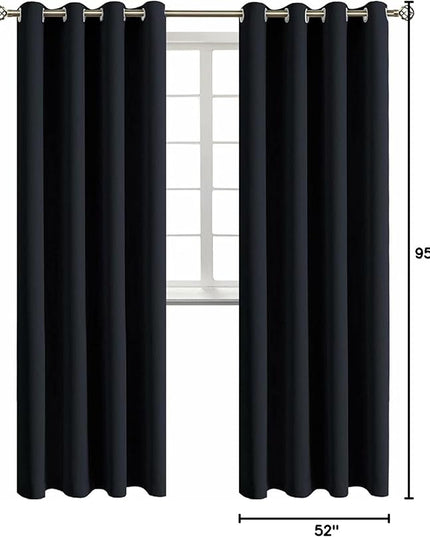 BGment Blackout Curtains for Living Room - Grommet Thermal Insulated Room Darkening Curtains for Bedroom, 2 Panels of 52 x 95 Inch, Black