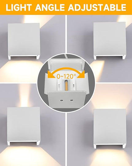 4-Pack LED Outdoor Wall Sconces Exterior/Interior,Modern square Wall Sconce Fixture Set, Variable Beam Outdoor Porch I65 Waterproof Lights, 12W Warm Light 3000K Up and Down Wall Lights(White)