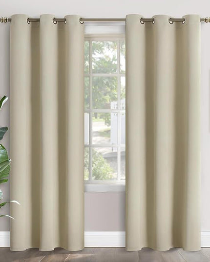 YoungsTex Beige Room Darkening Curtains 84 Inches Long for Bedroom - Thermal Insulated with Grommet Blackout Window Drapes for Living Room, 2 Panels, 42 x 84 Inch