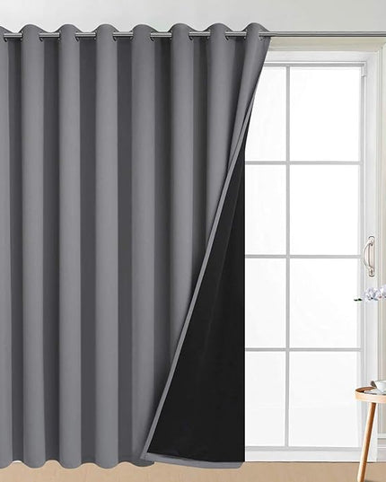 Yakamok 100% Blackout Thermal Insulated Grommet Curtains, Noise Reducing Barrier Panel for Sliding Glass Door, 2 Thick Layers Heat Full Light Blocking Patio Door Drapery, Grey, W100 x L84, 1 Panel