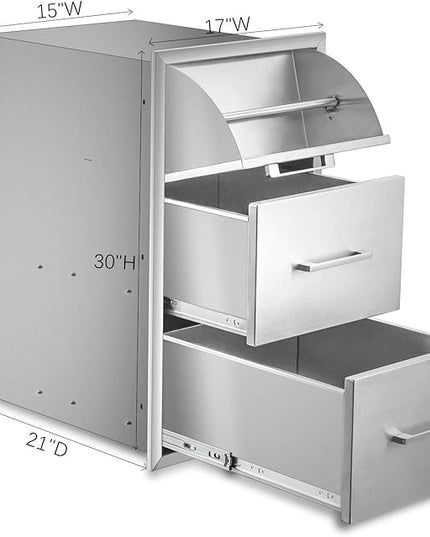 yuxiangBBQ 17" W x 30" H x 21" D Stainless Steel Outdoor Kitchen Drawers BBQ Drawers Double Access Drawer w/Paper Towel Holder Drawer Combo Flush Mount for Outdoor Kitchens Or BBQ Island