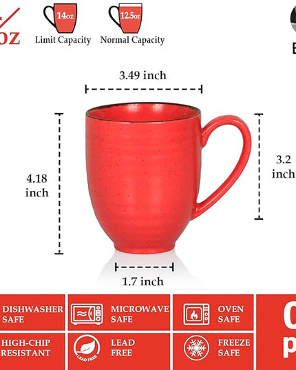 Coffee Mugs Set Of 6, 14 Oz Large Handle Heavy Duty Cups - Microwave Dishwasher Safe - Latte, Cappuccino, Tea, Cocoa, Mocha - Men, Women, Home Office Daily Use, Matt Assorted Colors