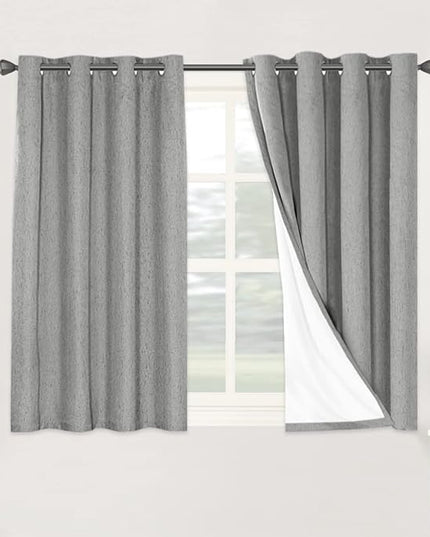 H.VERSAILTEX Linen Blackout Curtains 45 Inches Long 100% Blackout Thermal Insulated Textured Linen Look Curtain Draperies Anti-Rust Grommet, Energy Saving with White Liner, 2 Panels, Dove Gray