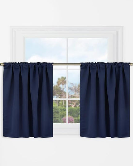 BGment Short Blackout Curtains 30 Inch Length for Small Windows - 34 x 30 inch Curtains Rod Pocket and Back Tab Thermal Insulated Room Darkening Curtains for Kitchen/Cafe Room, 2 Panels, Navy