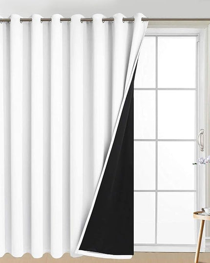 Yakamok Extra Wide Blackout Full Shading Curtains for Patio Door, Thermal Backing Sliding Glass Door Drape, Privacy Assured Window Treatment, Room Divider Curtains,Pure White, W100 x L84, 1 Panel