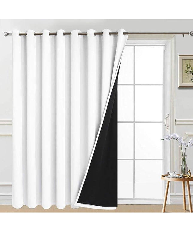 Yakamok Extra Wide Blackout Full Shading Curtains for Patio Door, Thermal Backing Sliding Glass Door Drape, Privacy Assured Window Treatment, Room Divider Curtains,Pure White, W100 x L84, 1 Panel