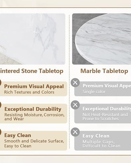 7 Piece Modern Dining Set, 62'' Sintered Stone Dinner Table for 6, 6 Chairs, Easy to Assemble