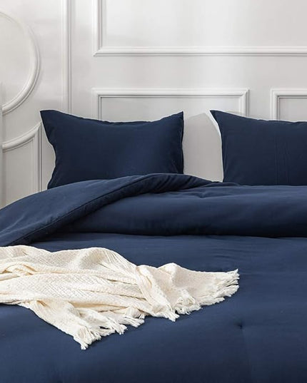 Luxlovery Navy Blue Comforter Set King Size Navy Bedding Comforter Sets Soft Dark Blue Blanket Quilts Lightweight Soft Breathble Solid King Comforter Set