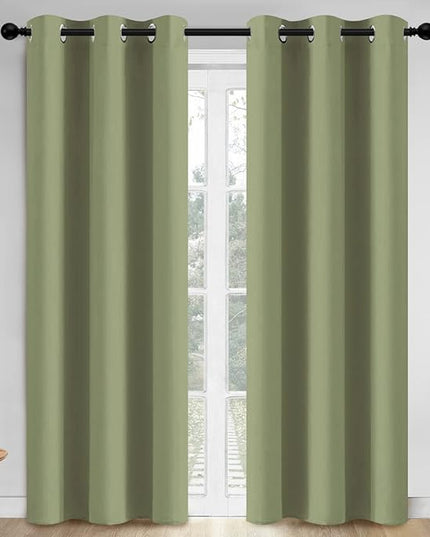 Yakamok 84 Inch Length Blackout Curtains for Bedroom, Thermal Insulated Room Darkening Grommet Solid Window Drapes for Living Room,42W x 84L,Sage Green,2 Panels
