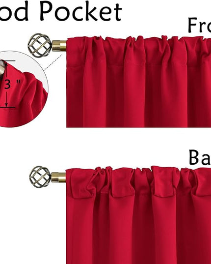BGment Rod Pocket and Back Tab Blackout Curtains for Bedroom - Thermal Insulated Room Darkening Curtains for Living Room, 2 Window Curtain Panels (42 x 72 Inch, Red)
