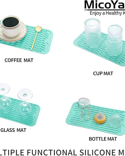 Silicone Dish Drying Mat for Multiple Usage,Easy clean,Eco-friendly,Heat-resistant Silicone Mat for Kitchen Counter or Sink,Refrigerator or Drawer Liner Mint S 12 inches x 6 inches