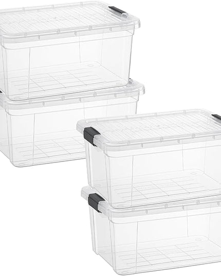 Superio Storage Bins with Lids - Clear Boxes for Organizing, Stackable Plastic Containers - BPA Free, Non-Toxic, Odor Free, Organizer for Home, Office, Dorm(4 Pack, 11 Qt)