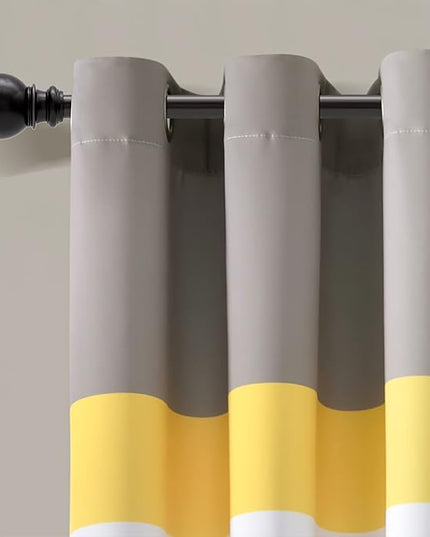 Lush Decor Alexander Color Block Light Filtering Window Curtain Panel Pair, 52"W x 84"L, Gray & Yellow