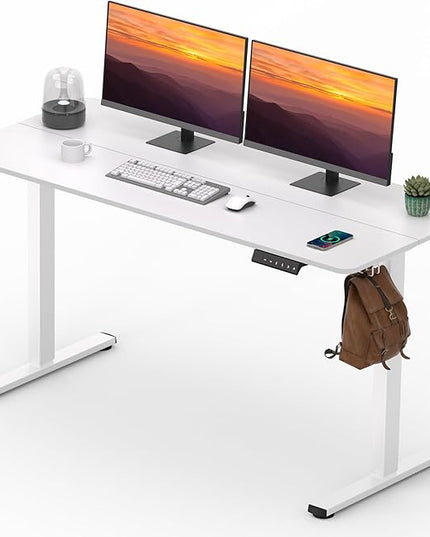 Adjustable Stand Up Desk with Memory Preset, Standing Desks 55 x 24 Inch Electric Home Office Desk Computer Workstation Splice, White Top + White Frame