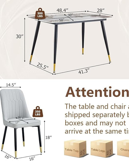 Small Dining Table Set for 4，50'' Sintered Stone Dining Table with 4 Chairs, Easy to Assemble，Suitable for Small Spaces