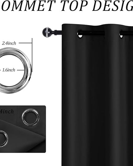 JIUZHEN Extra Wide Blackout Curtains for Patio Door, Thermal Insulated Room Divider Drapery for Sliding Glass Door/Bedroom/Home/Hall/Office (Black, W120 by L96, 1 Panel)