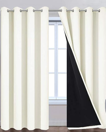 Yakamok 100% Blackout Curtains Thermal Insulated Curtain Panels with Black Liner for Bedroom, Heat Blocking Drapes for Living Room(52Wx96L, Cream, 2 Panels)