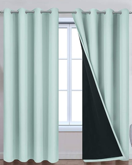 Yakamok 2 Thick Layers Completely Blackout Window Treatment Thermal Insulated Noise Reducing Drapes for Living Room(52Wx96L, Aqua, 2 Panels)