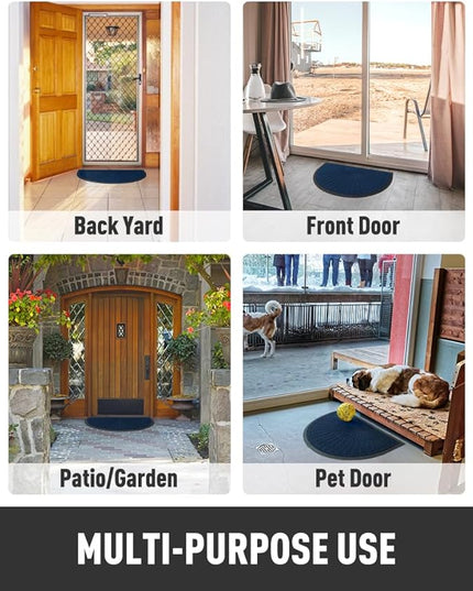 tchdio Door Mat Outdoor Indoor Entrance Doormat-Semicircular Durable Rubber Non Slip Front Door Mat for Outside Inside Entry Entryway Dirt Trapper WelcomeMat for Muddy Paws and Shoes-Blue 17”x30”