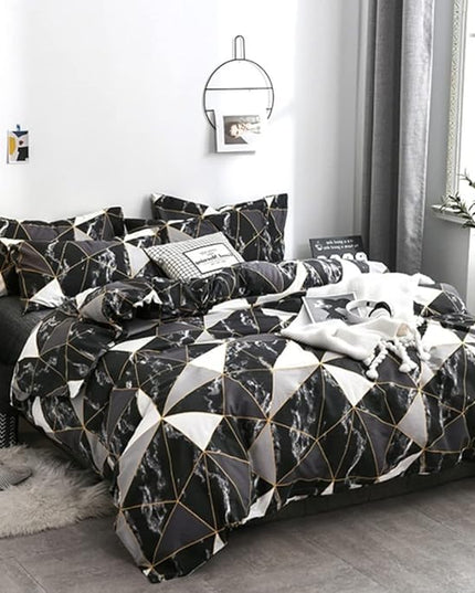 CLOTHKNOW Black White California King Comforter Sets Marble Triangle Bedding Comforter Sets Geometric Comforter Soft Comforters with 2 x Pillow Cases