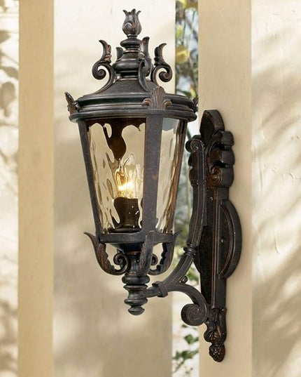 John Timberland Casa Marseille Vintage Outdoor Wall Light Fixture Veranda Bronze Scroll Frame 22" Champagne Hammered Glass for Exterior House Porch Patio Outside Deck Garage Yard Front Door