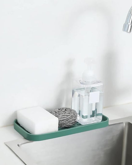Silicone Kitchen Sink Organizer Tray for Multiple Usage,Eco-Friendly Sponges Holder for Kitchen Bathroom Counter or Sink,Dish Soap Dispenser,Scrubber,Bottle,Cup (Green, 10"×5.3")