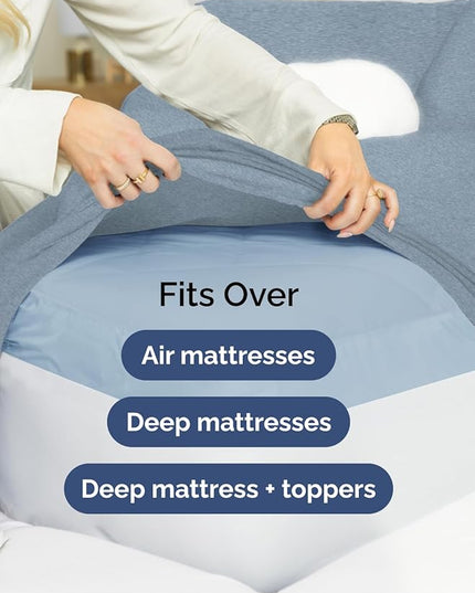 Extra Deep Split King Sheet Set - 7 Piece Breathable & Cooling Sheets - Hotel Luxury Bed Sheets Set - Easy Fit - Soft, Wrinkle Free & Comfy Sheets Set - Heathered Blue Sheet Set w/Extra Deep Pockets