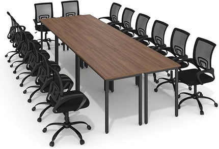 Bonzy Home 12FT Conference Table with Chairs Set, 142"x47"x30" Tables & 14Pcs Office Chairs, Office Desk and Chairs Set for Meeting Room Study Printer Podcast Seminar Table Set for 14 People
