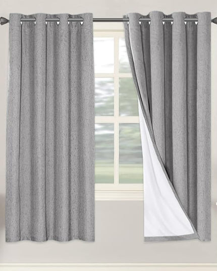 H.VERSAILTEX Linen Blackout Curtains 72 Inches Long 100% Blackout Thermal Insulated Textured Linen Look Curtain Draperies Anti-Rust Grommet, Energy Saving with White Liner, 2 Panels, Dove Gray