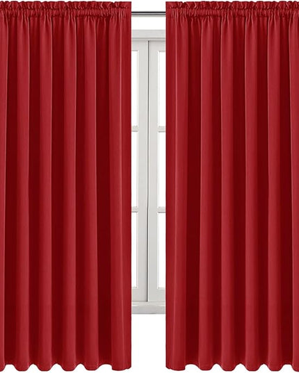 DWCN Blackout Curtains for Living Room Thermal Insulated, Energy Saving & Noise Reducing Bedroom Curtains, Red, W 70x L 72 Inch, Set of 2 Rod Pocket Curtain Panels