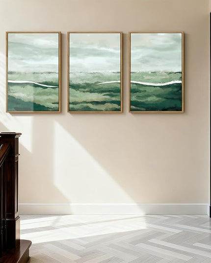 ANHUIB Large Green Wall Art 24x36 Inch Sage Green Abstract Wall Decor Watercolor Abstract Paintings Set of 3 for Living room Bedroom