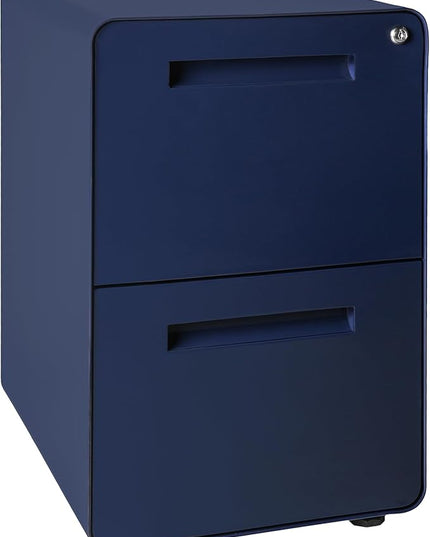 Laura Davidson Furniture Stockpile 2 Drawer Mobile File Cabinet with Lock - Under Desk Metal Filing Cabinet, Legal/Letter File Folders, Wheels and Stationary Feet, Pre-Assembled, Navy Blue