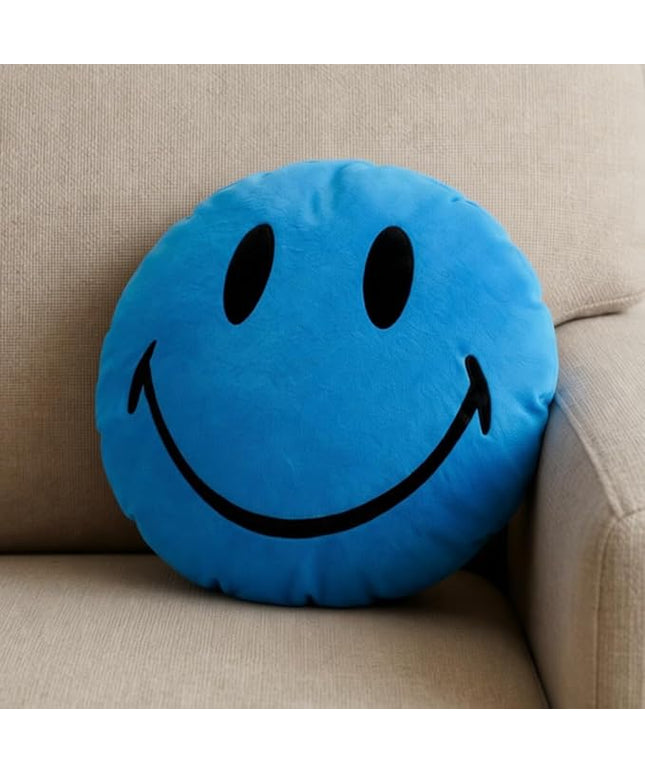 Smiley Face Pillow - Cute Plush for Fun Bedroom Decor - 16" X 16" Soft Cotton Cool Kids' Throw Pillows with Inserts Included - Birthday Gift - Room Decor Aesthetic for Bedroom. (Blue)