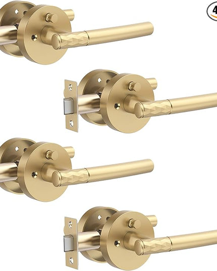 4 Pack Gold Privacy Door Handle - Keyless Entry, Heavy Duty Zinc Alloy Lever for Bedroom/Bathroom