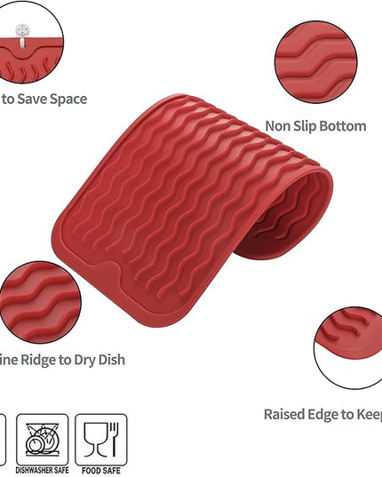 Silicone Dish Drying Mat for Multiple Usage,Easy clean,Eco-friendly,Heat-resistant Silicone Mat for Kitchen Counter or Sink,Refrigerator or Drawer Liner Red S 12 inches x 6 inches