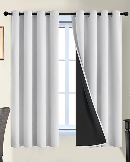 Yakamok 100% Blackout Curtains 63 Inches Long, 2 Thick Layers Heat and Full Light Blocking Soft Thermal Insulated Drapes for Bedroom(52" Wide Each Panel, Greyish White, 2 Panels)