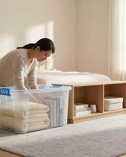 (6-PACK) 4.7-Gallon Large-Capacity Plastic with Lid Storage Box, Equipped with 4 Snap Fasteners.