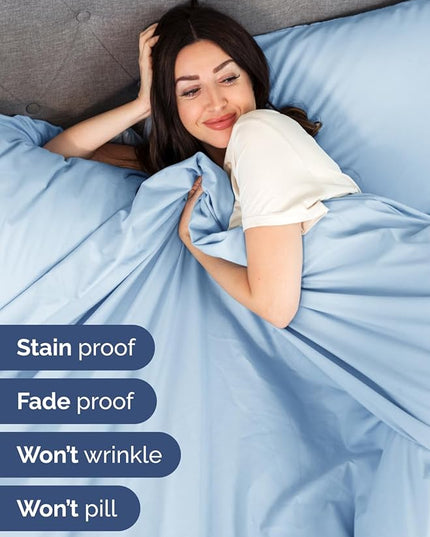 Extra Deep Full Sheet Set - 6 Piece Breathable & Cooling Sheets - Hotel Luxury Bed Sheets Set - Easy & Secure Fit - Soft, Wrinkle Free & Comfy Sheets Set - Light Blue Sheet Set with Extra Deep Pockets