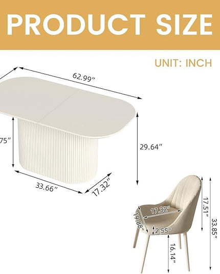 Guyii 62.99" Oval Dining Table Set with 4 Chairs, Modern Kitchen Table Set, Indoor Rectangular Dining Room Table for Kitchen, Bar, Living Room, Breakfast Nook, Cream White