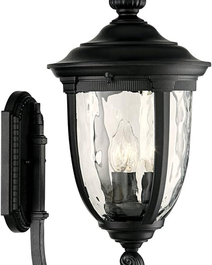 John Timberland Bellagio European Outdoor Wall Light Fixture Textured Black 21" Clear Hammered Glass Upbridge Arm for Exterior House Porch Patio Outside Deck Garage Yard Front Door Garden Home