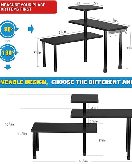 JayRex Countertop Corner Shelf, 3 Tier Shelf Moveable Organizer for Bathroom Counter, Make Up, Dresser Table, Desktop Shelf (Black)