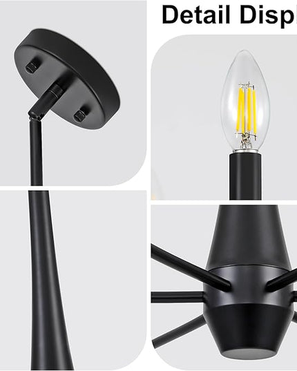 6-Light Black Industrial Chandelier, Modern Farmhouse Candle Light Fixture, Contemporary Hanging Light for Dining Room, Kitchen Island, Living Room, Bedroom, Foyer, Entryway