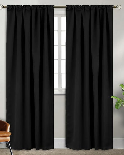 BGment Black Blackout Curtains 84 Inch Length 2 Panels Set - Noise Reducing Thermal Insulated Energy Efficiency Room Darkening Solid Rod Pocket and Back Tab Curtains for Living Room, 34 x 84 Inch