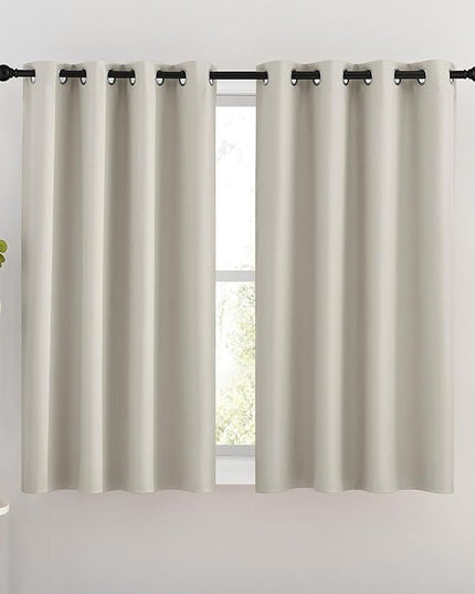 NICETOWN Blackout Natural Curtains for Bedroom - Window Treatment Thermal Insulated Grommet Solid Drapes Energy Saving Sound Reducing Room Darkening for Basement, 1 Pair, W46 x L54