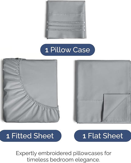 Twin XL Size 3 Piece Sheet Set - Comfy Breathable & Cooling Bed Sheets Set - Hotel Luxury Bedding for Women, Men, Kids, Teens, Boys & Girls - Deep Pockets, Soft, Wrinkle Free - Oeko-Tex - Steel Blue