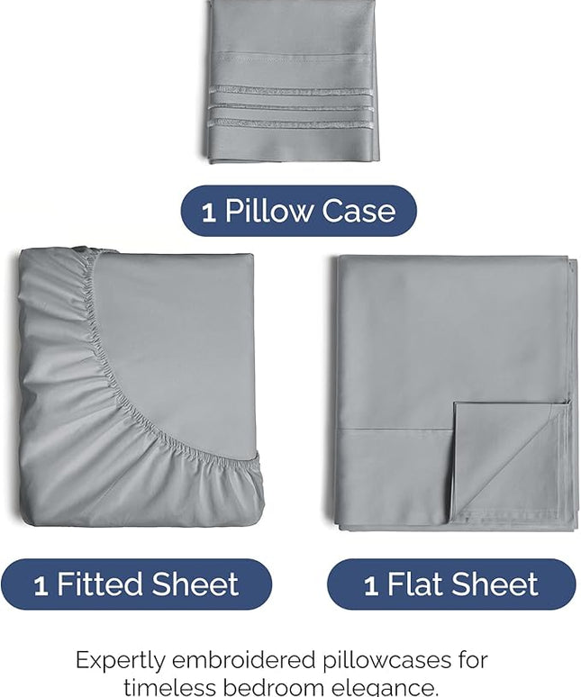 Twin XL Size 3 Piece Sheet Set - Comfy Breathable & Cooling Bed Sheets Set - Hotel Luxury Bedding for Women, Men, Kids, Teens, Boys & Girls - Deep Pockets, Soft, Wrinkle Free - Oeko-Tex - Steel Blue